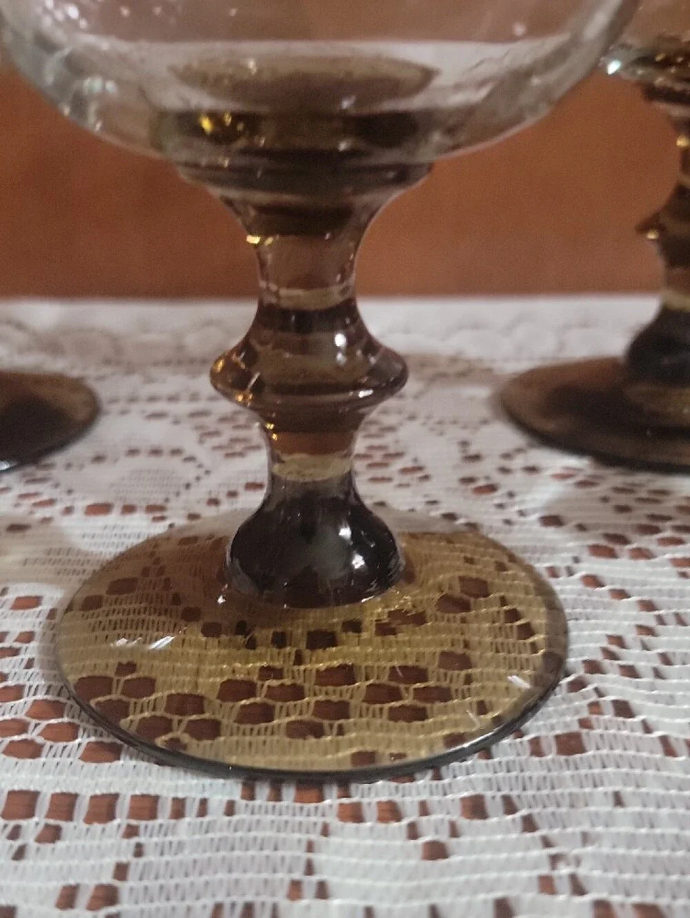 Vintage Libbey Tulip Smoke Amber Stemmed Goblets - Set of 4